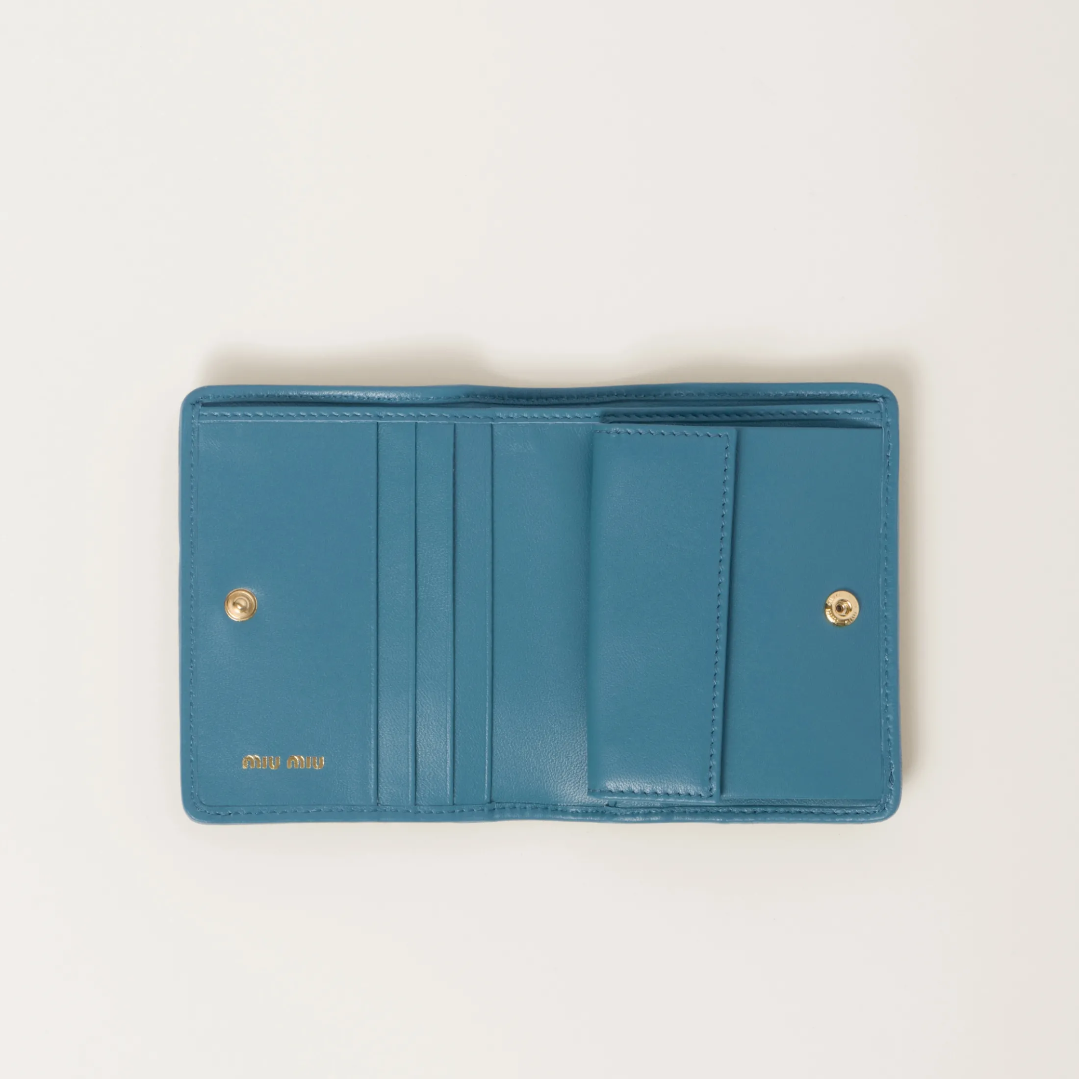 Marina Blue Small Matelassé Nappa Leather Wallet | Miu Miu