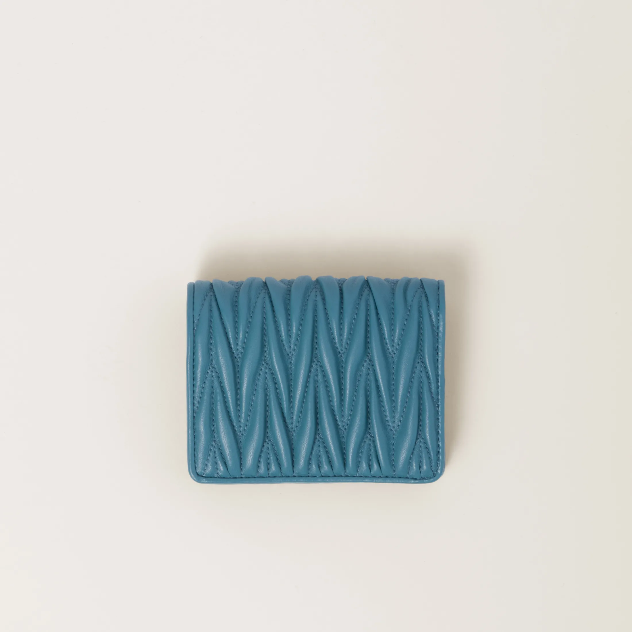 Marina Blue Small Matelassé Nappa Leather Wallet | Miu Miu