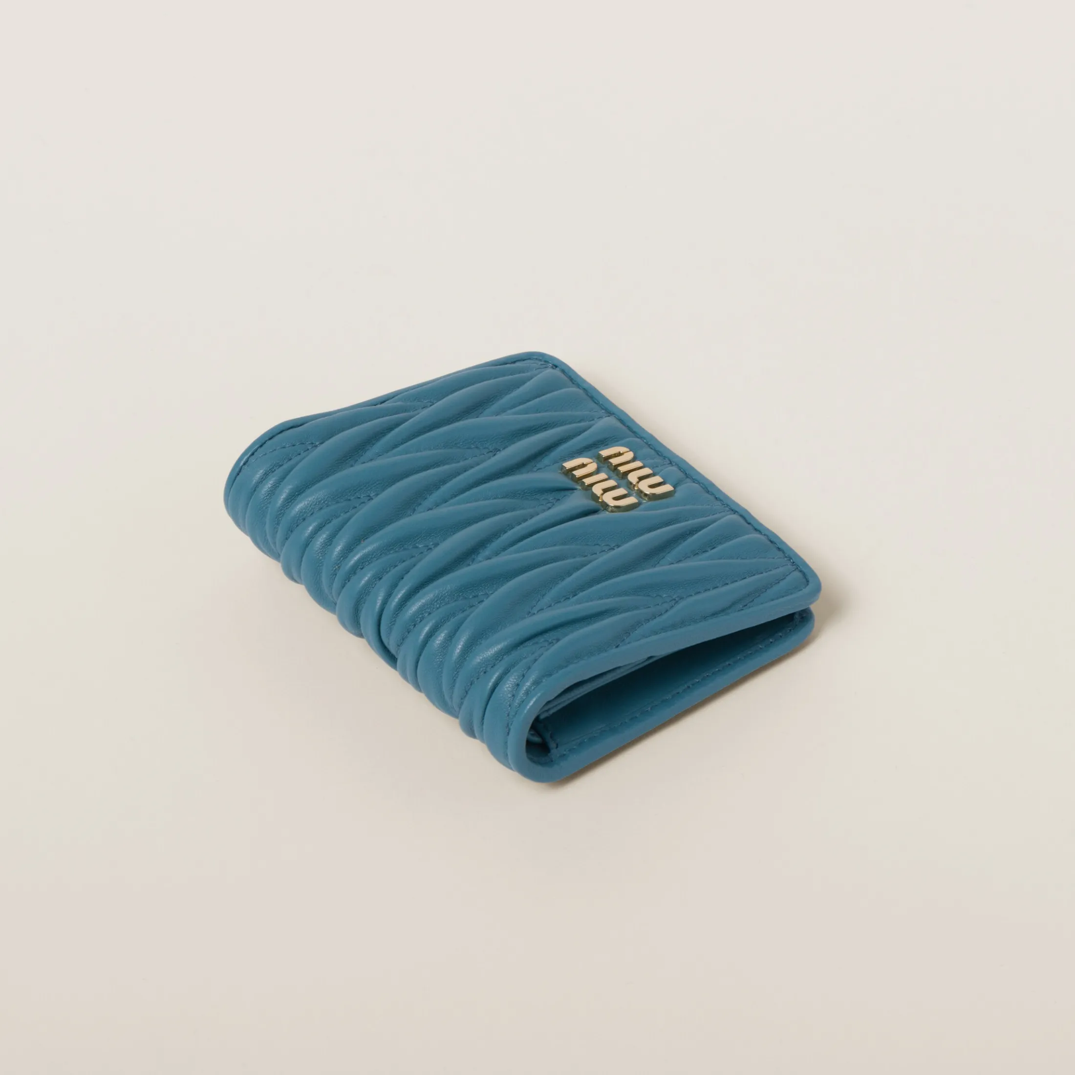 Marina Blue Small Matelassé Nappa Leather Wallet | Miu Miu