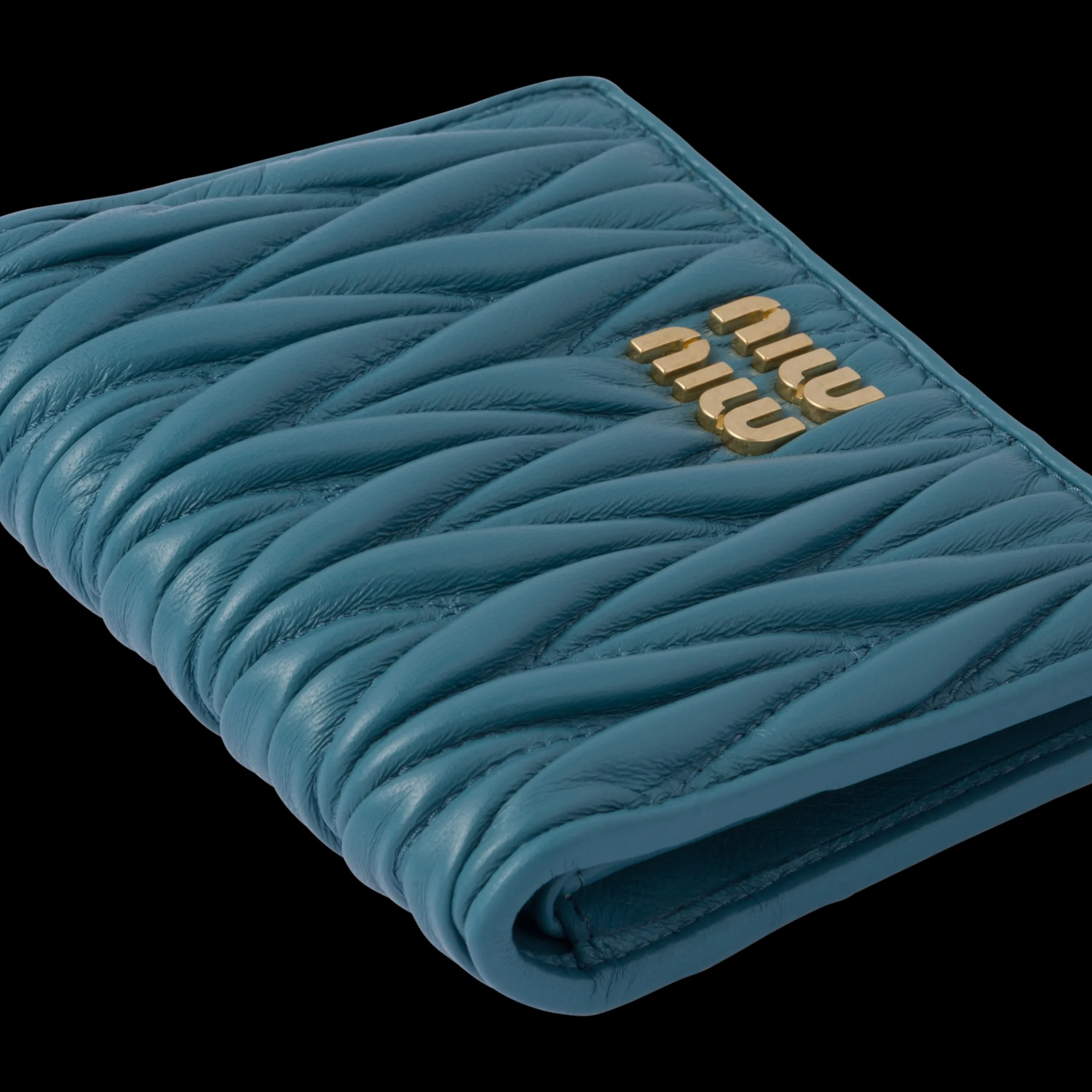 Marina Blue Small Matelassé Nappa Leather Wallet | Miu Miu