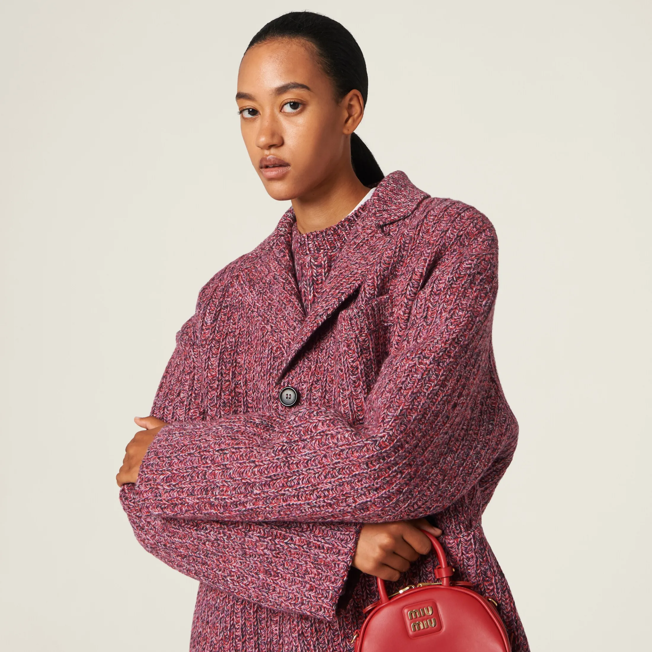Mauve Wool And Cotton Coat | Miu Miu