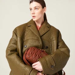 Military Green Double-breasted Nappa Leather Jacket | Miu Miu
