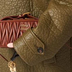 Military Green Double-breasted Nappa Leather Jacket | Miu Miu
