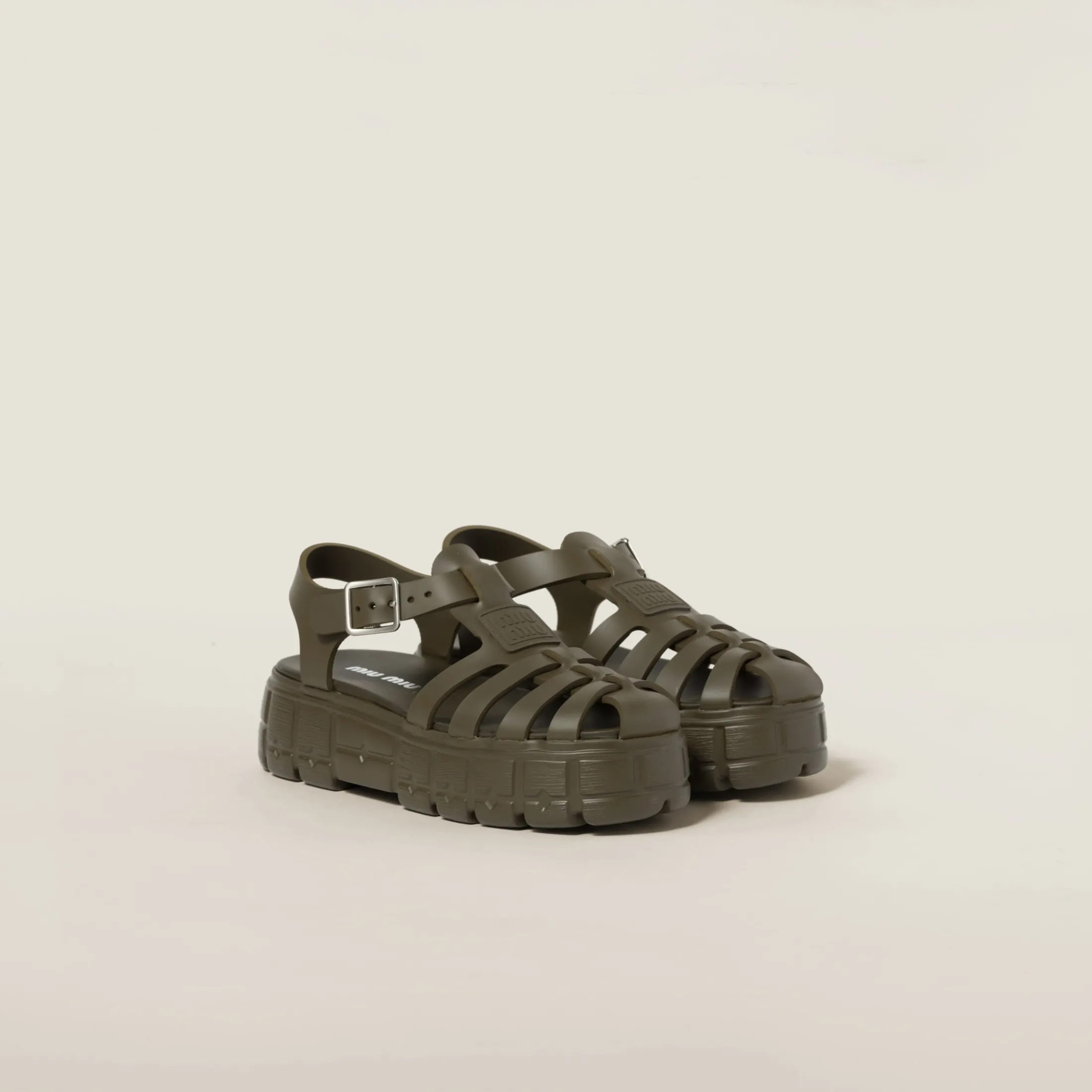 Military Green Eva Platform Cage Sandals | Miu Miu