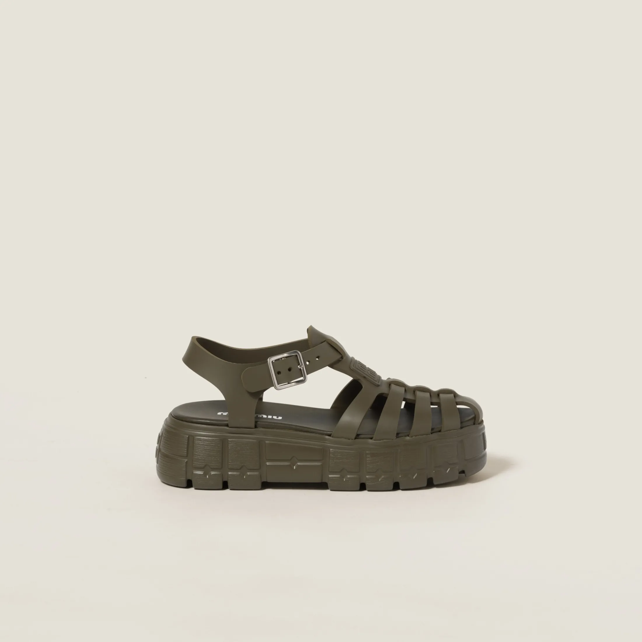 Military Green Eva Platform Cage Sandals | Miu Miu