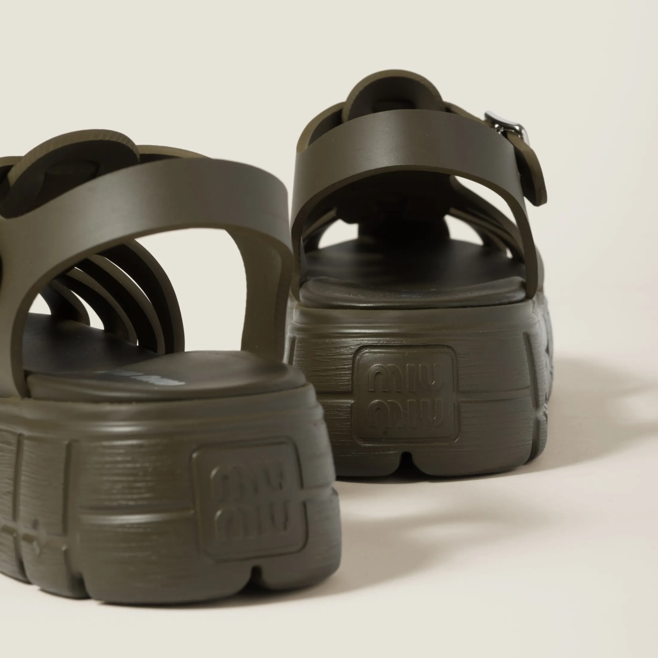 Military Green Eva Platform Cage Sandals | Miu Miu