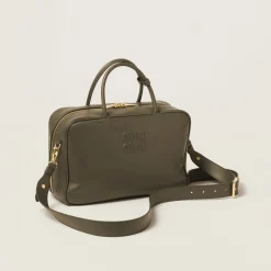 Military Green Leather Top-handle Bag | Miu Miu