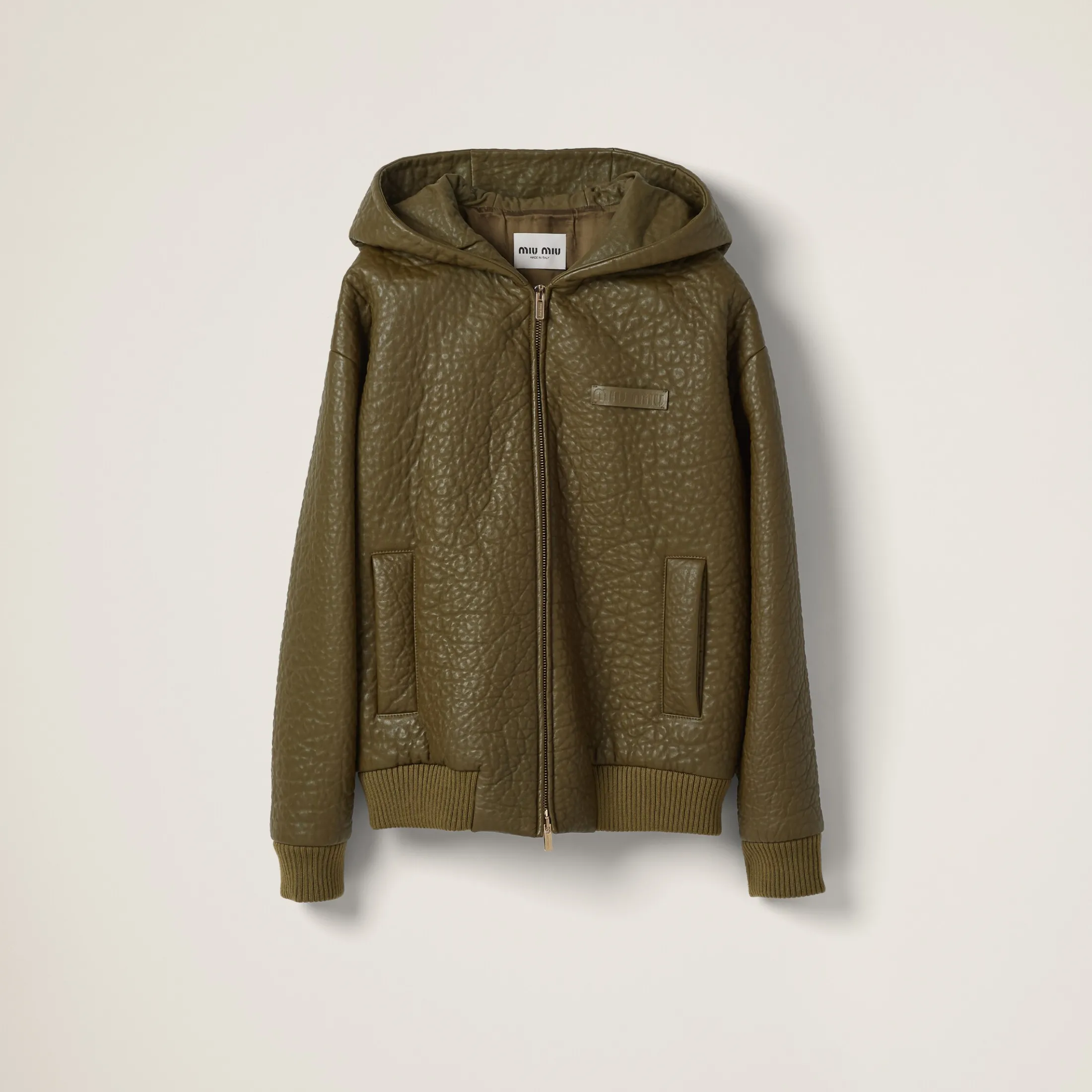 Military Green Nappa Leather Jacket | Miu Miu