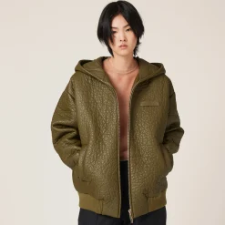 Military Green Nappa Leather Jacket | Miu Miu
