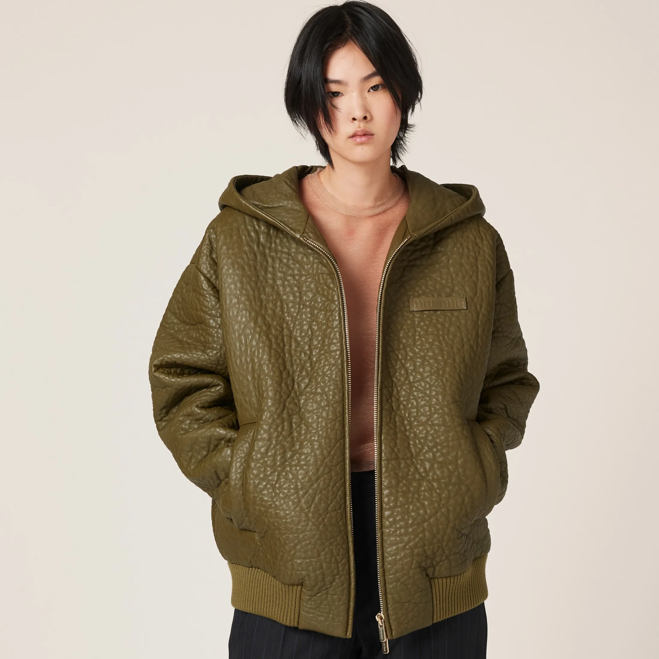 Military Green Nappa Leather Jacket | Miu Miu
