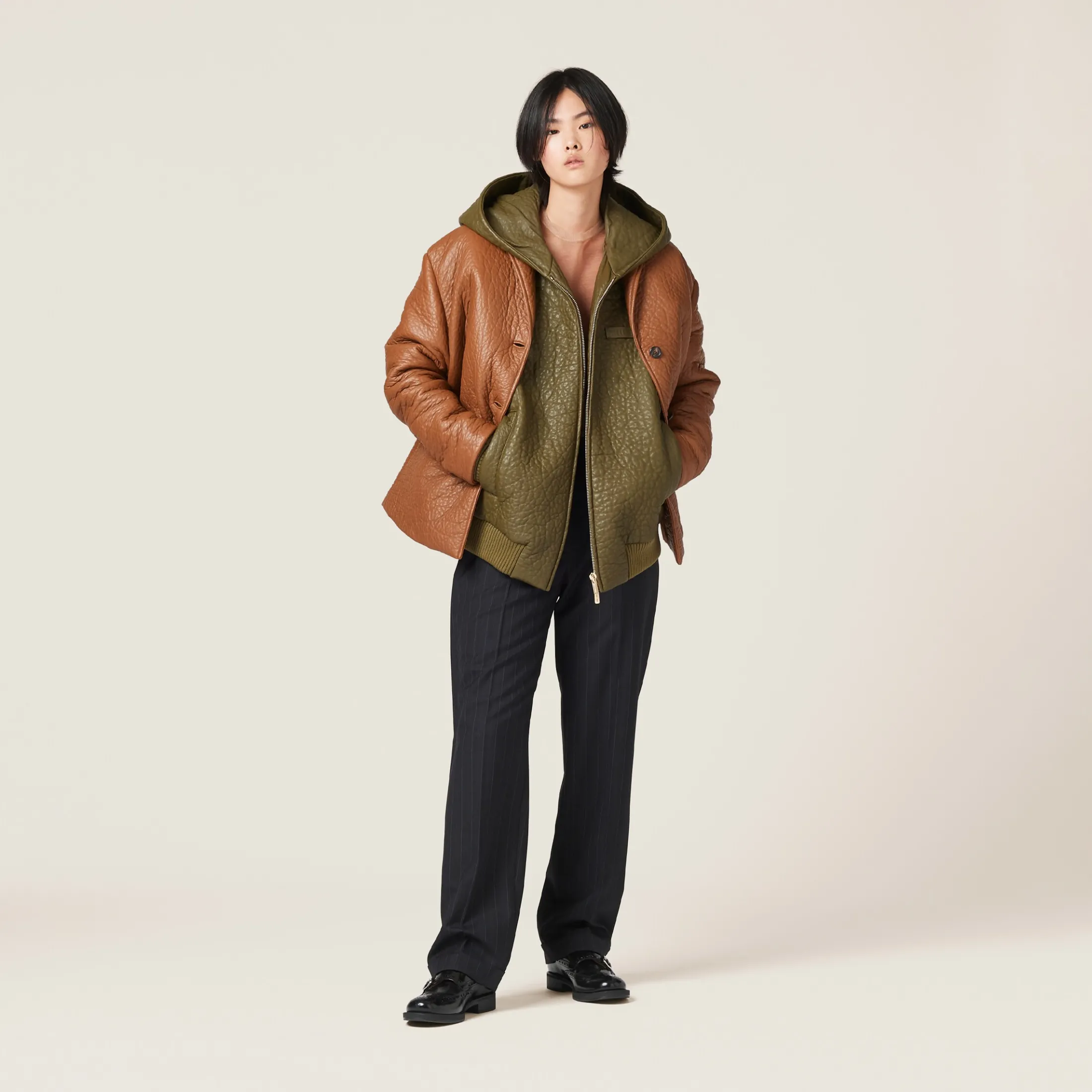 Military Green Nappa Leather Jacket | Miu Miu