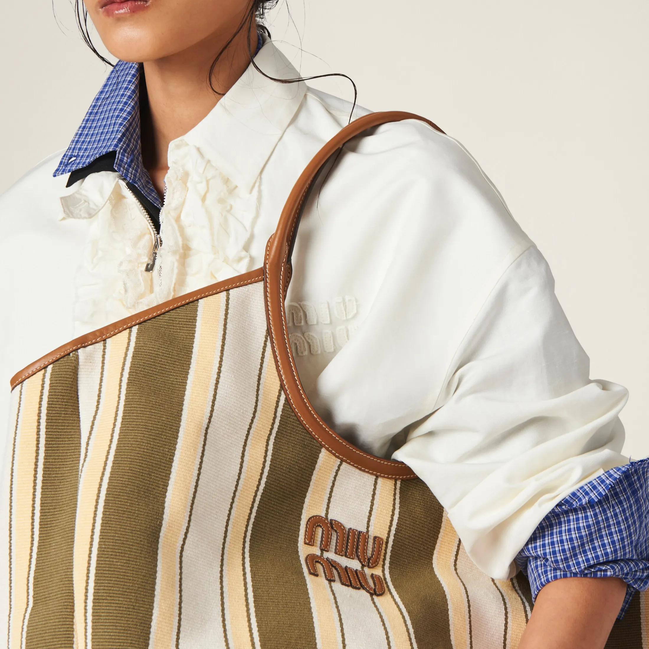 Military/soy Green Ivy Canneté Fabric Bag | Miu Miu