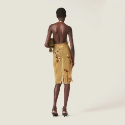 Mustard Chiffon Dress With Floral Embroidery | Miu Miu