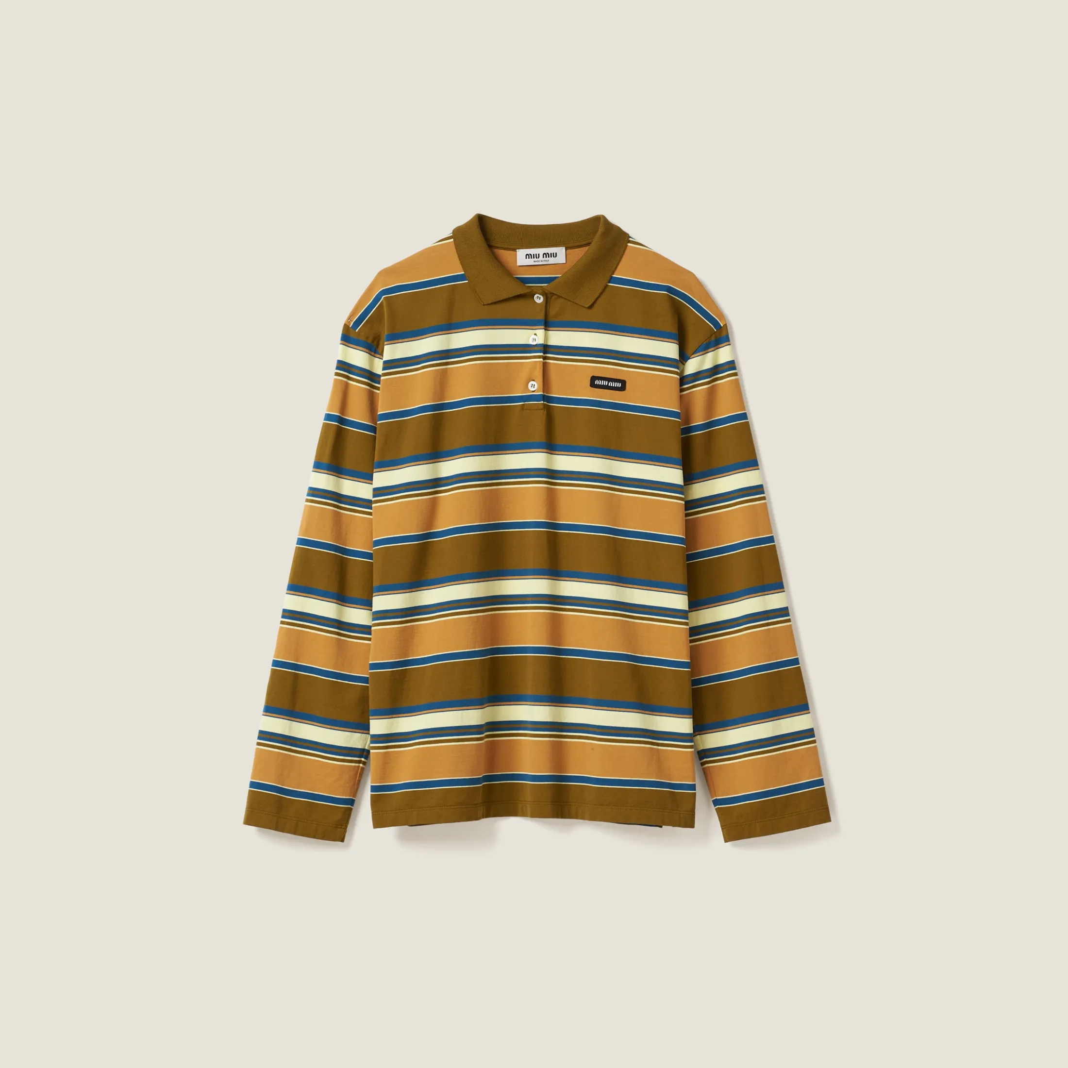 Mustard/cream/blue Cotton Jersey Polo Shirt | Miu Miu