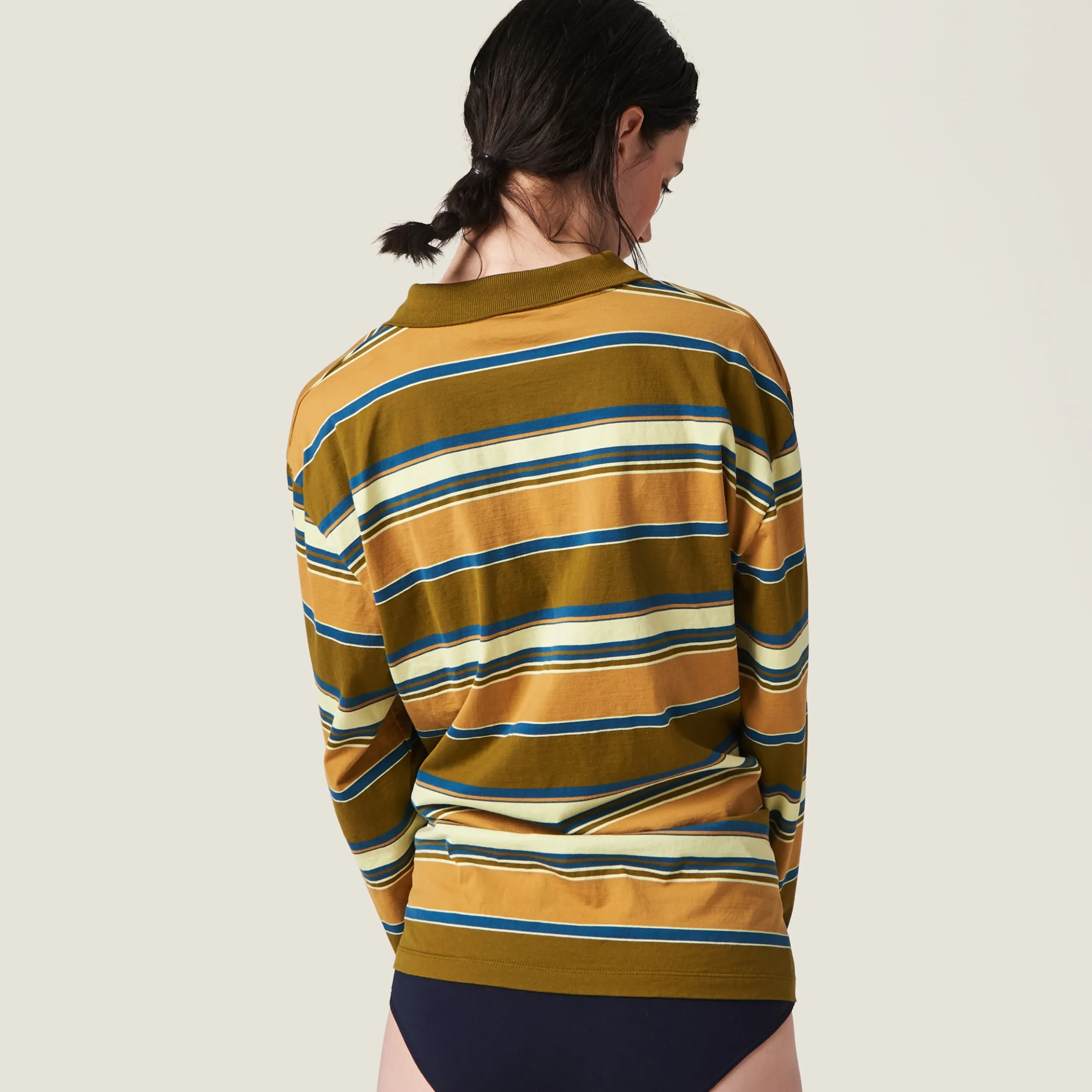 Mustard/cream/blue Cotton Jersey Polo Shirt | Miu Miu
