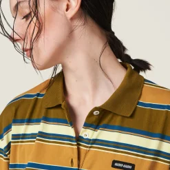 Mustard/cream/blue Cotton Jersey Polo Shirt | Miu Miu