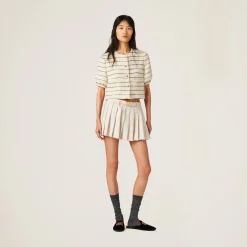 Natural Pleated Batavia Miniskirt | Miu Miu