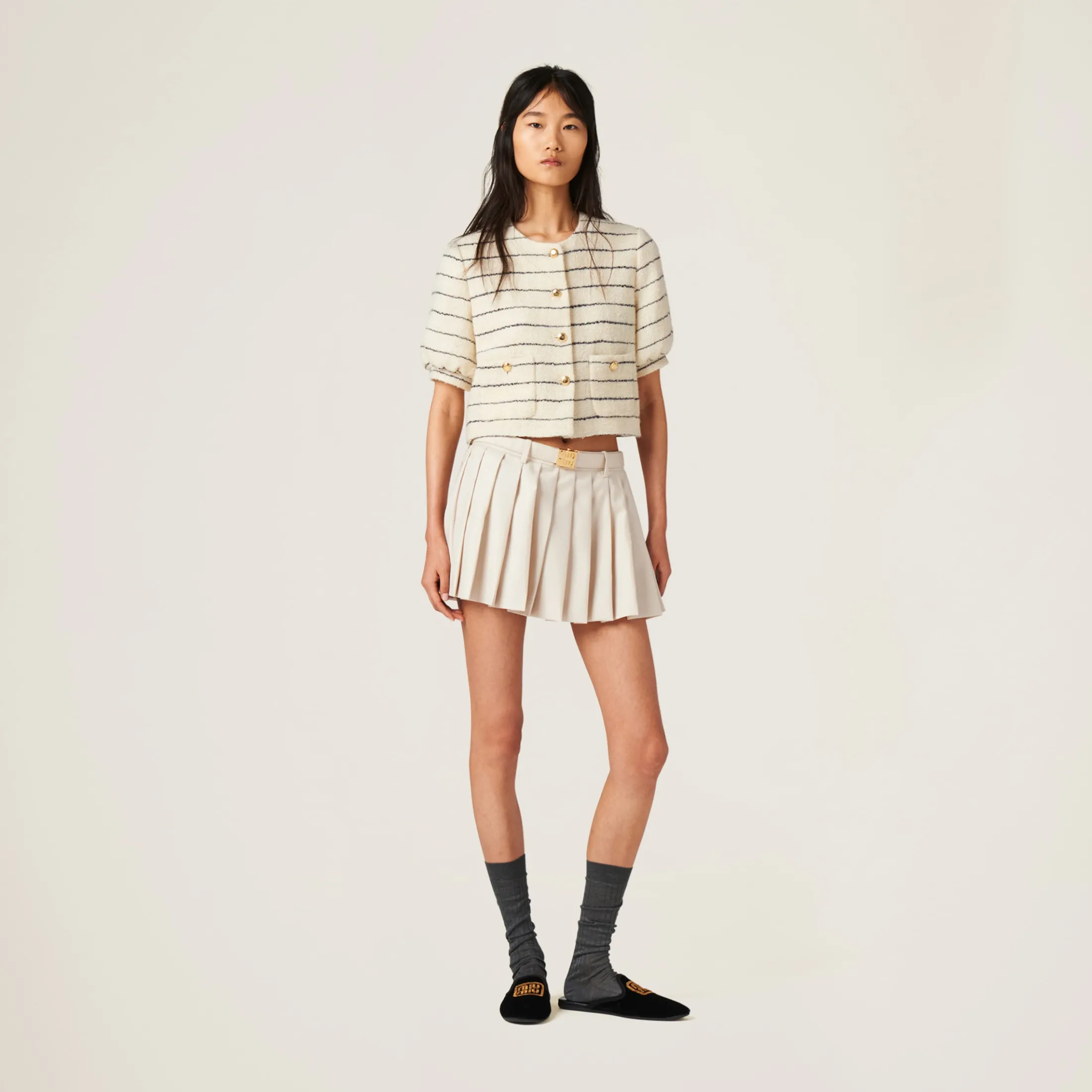 Natural Pleated Batavia Miniskirt | Miu Miu