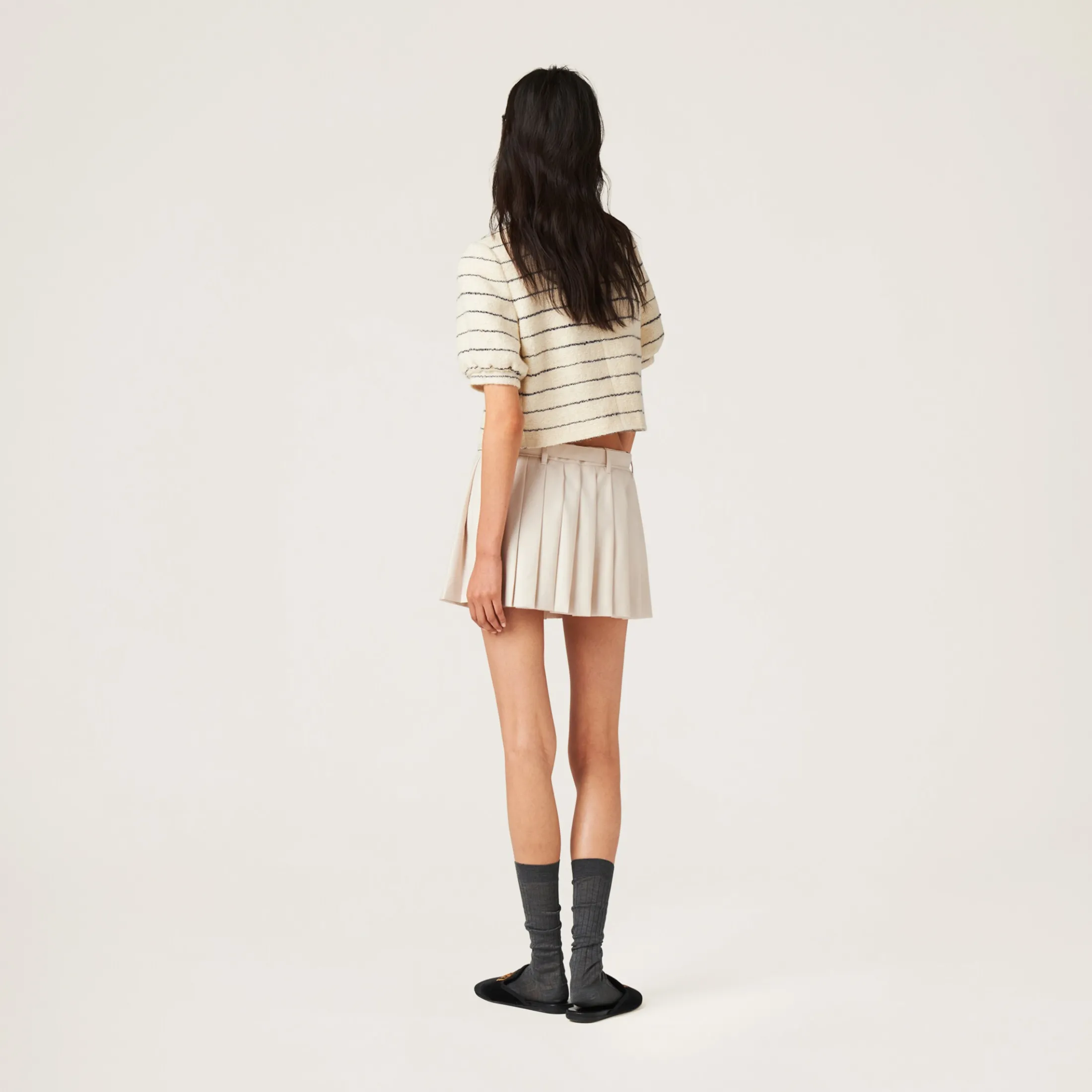 Natural Pleated Batavia Miniskirt | Miu Miu