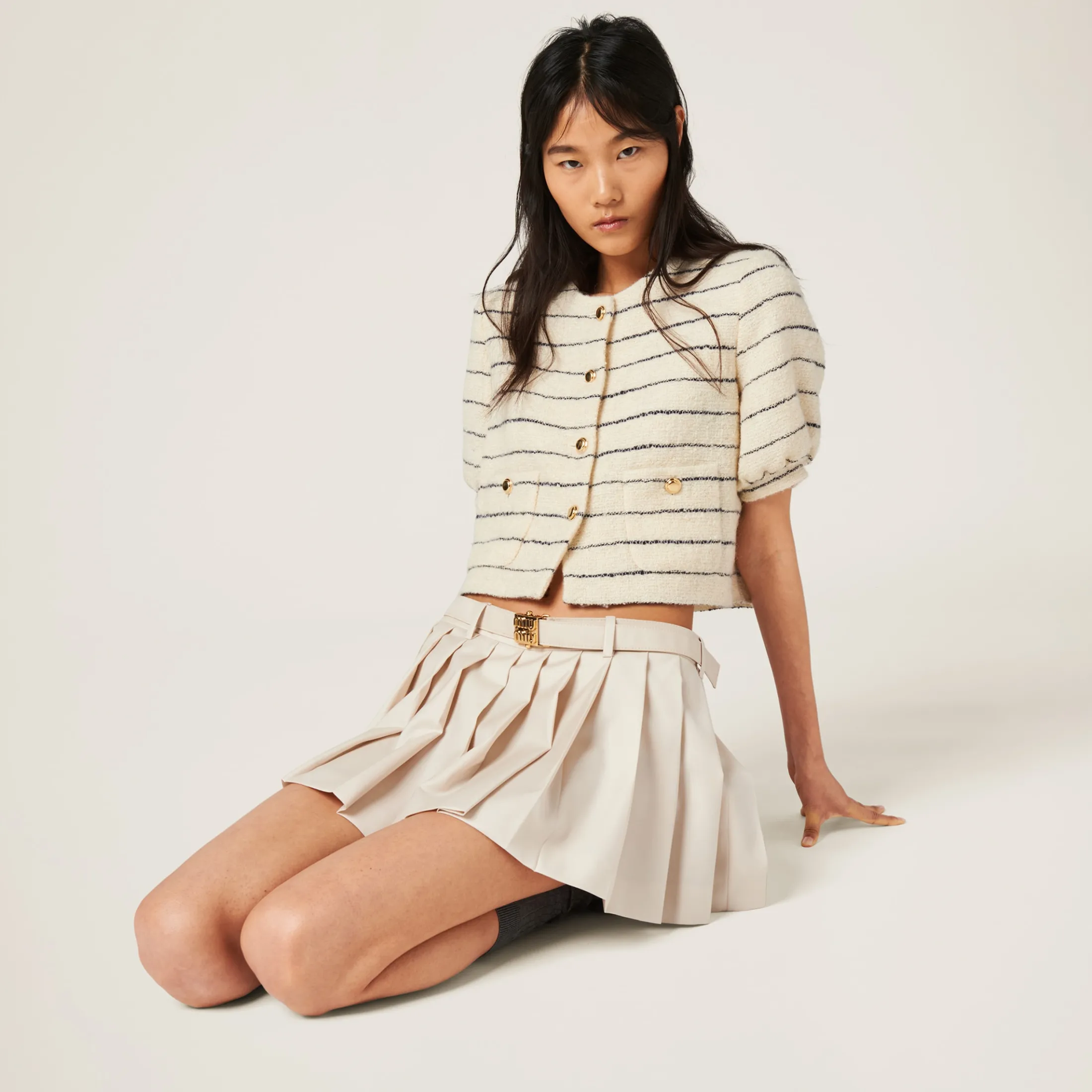 Natural Pleated Batavia Miniskirt | Miu Miu