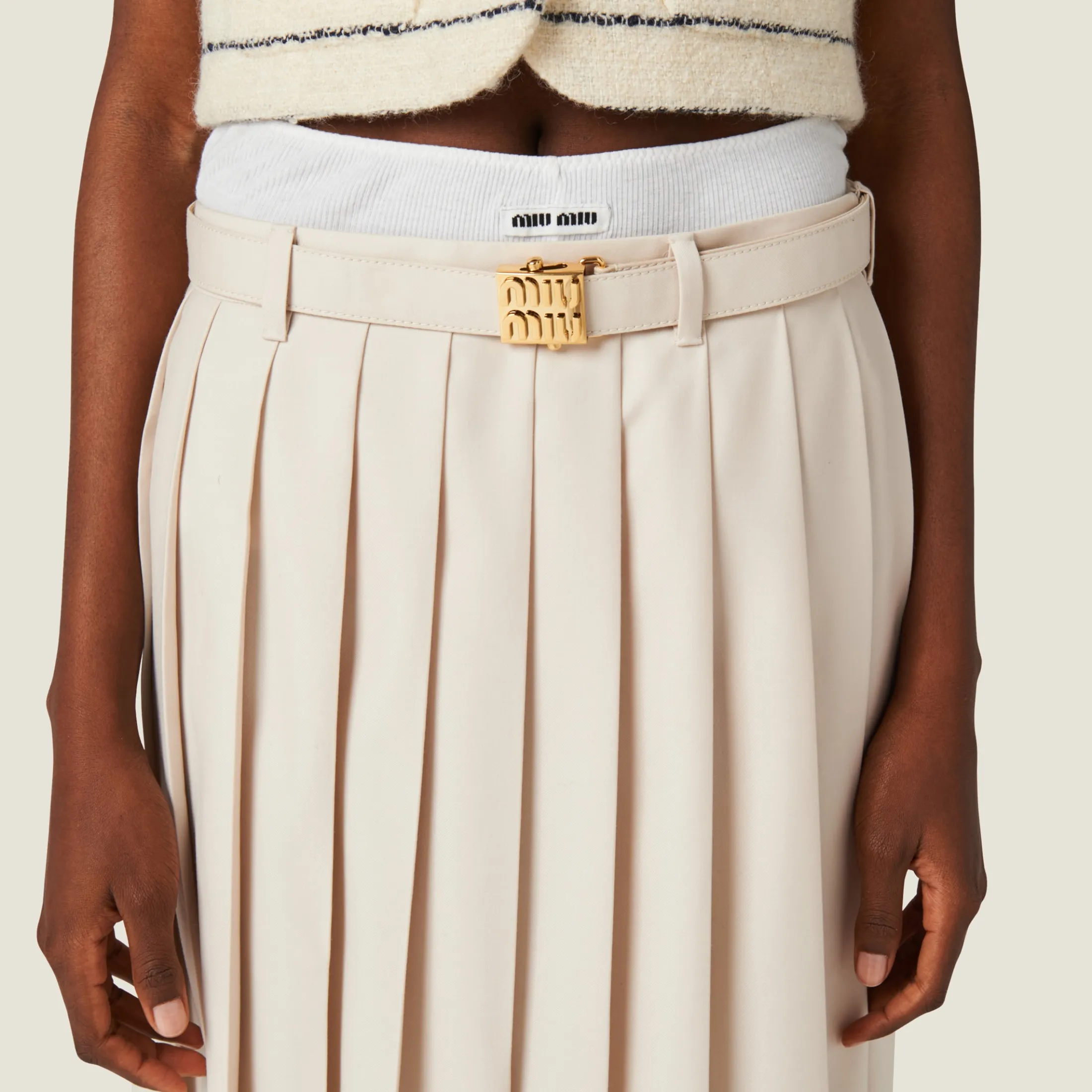 Natural Pleated Batavia Skirt | Miu Miu