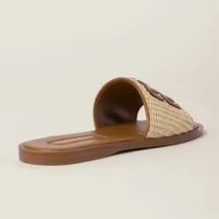 Natural Raffia-effect Woven Fabric Slides | Miu Miu