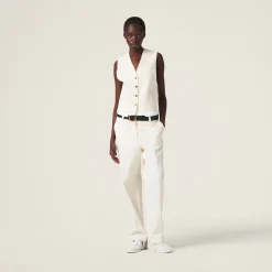 Natural Single-breasted Canvas Vest | Miu Miu