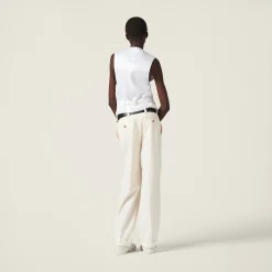 Natural Single-breasted Canvas Vest | Miu Miu