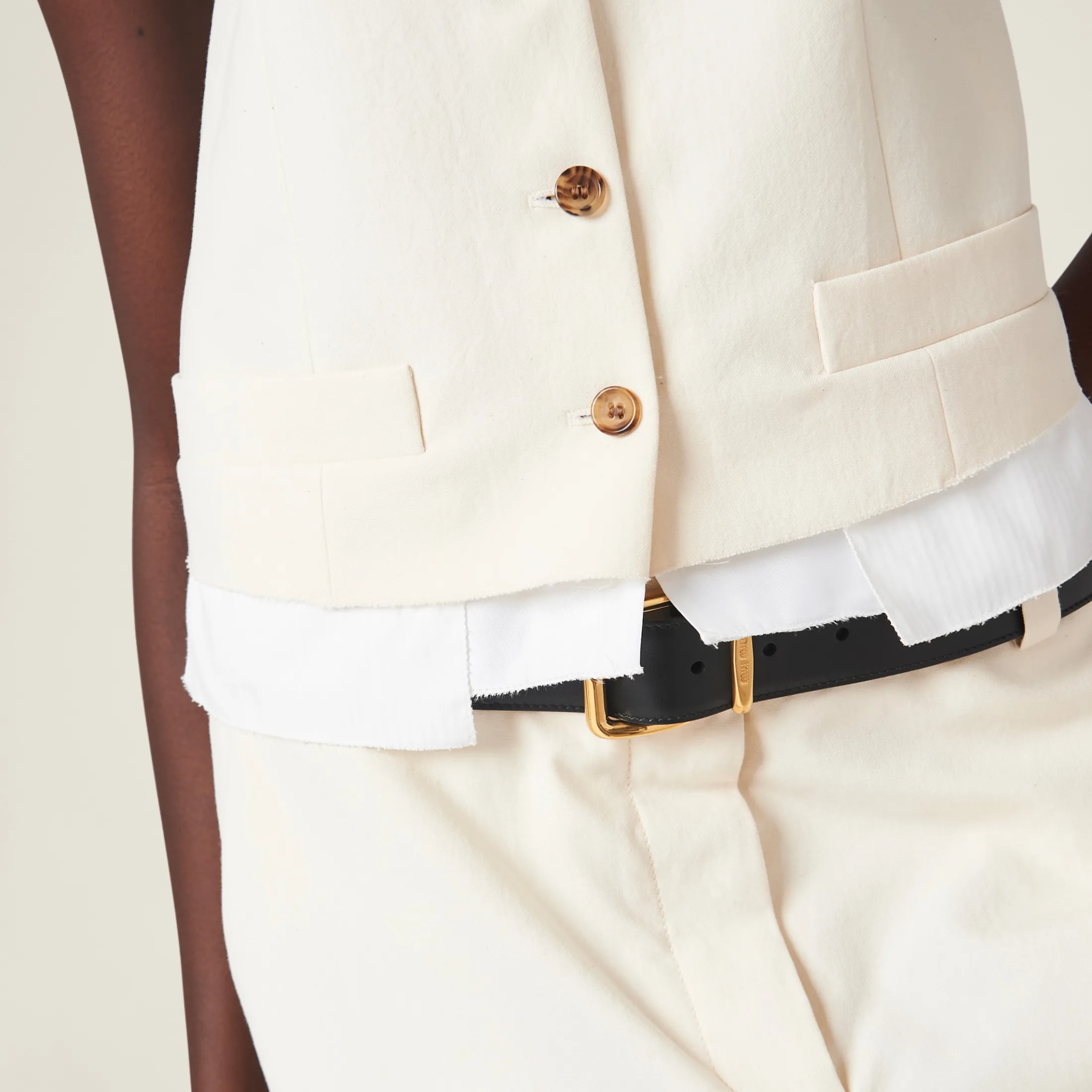 Natural Single-breasted Canvas Vest | Miu Miu