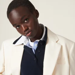 Natural Single-breasted Canvas Jacket | Miu Miu