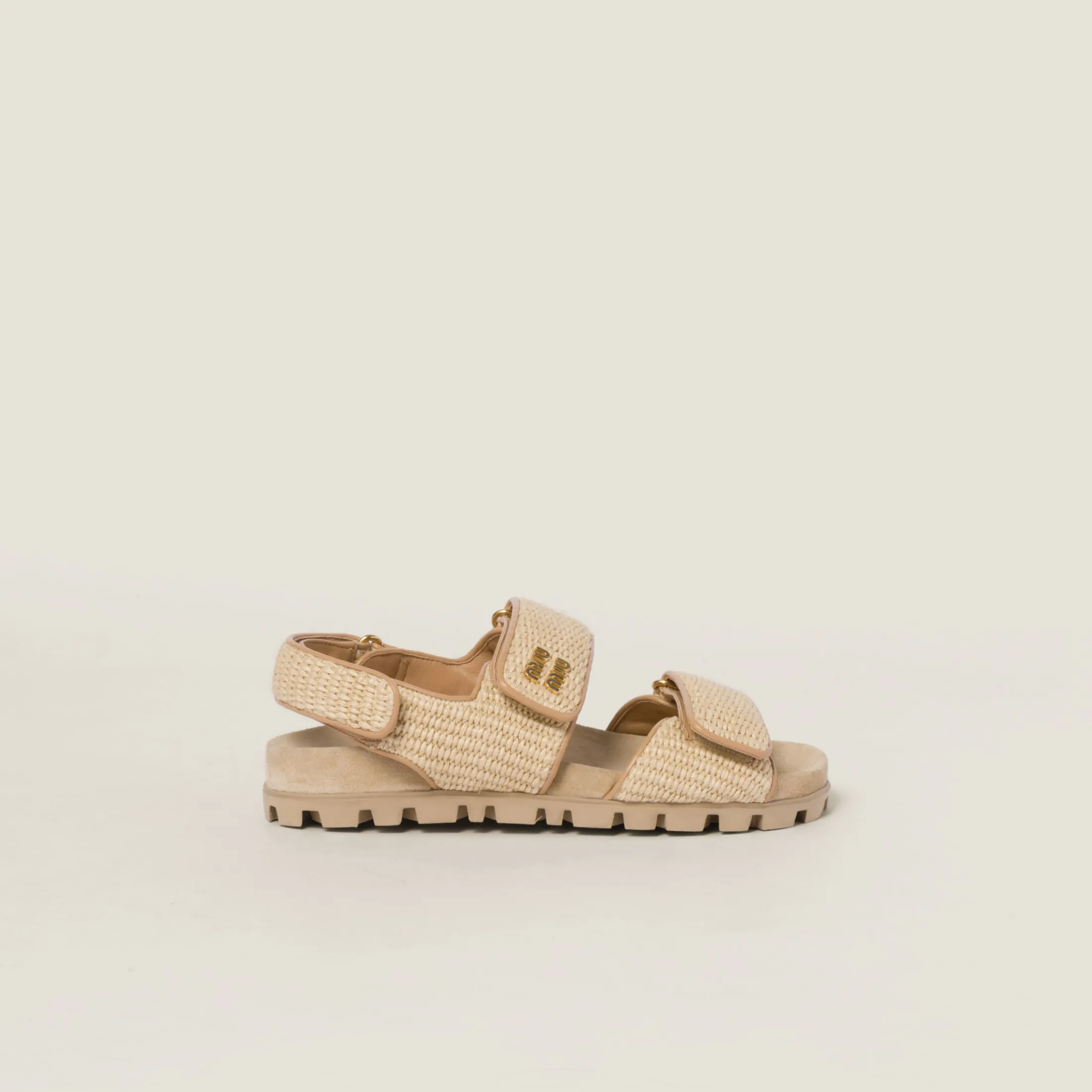 Natural Sporty Raffia-effect Woven Fabric Sandals | Miu Miu