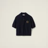 Navy Cashmere Knit Polo Shirt | Miu Miu