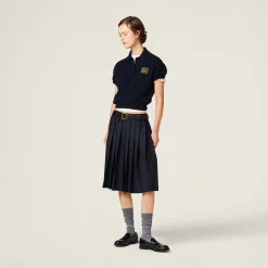 Navy Cashmere Knit Polo Shirt | Miu Miu
