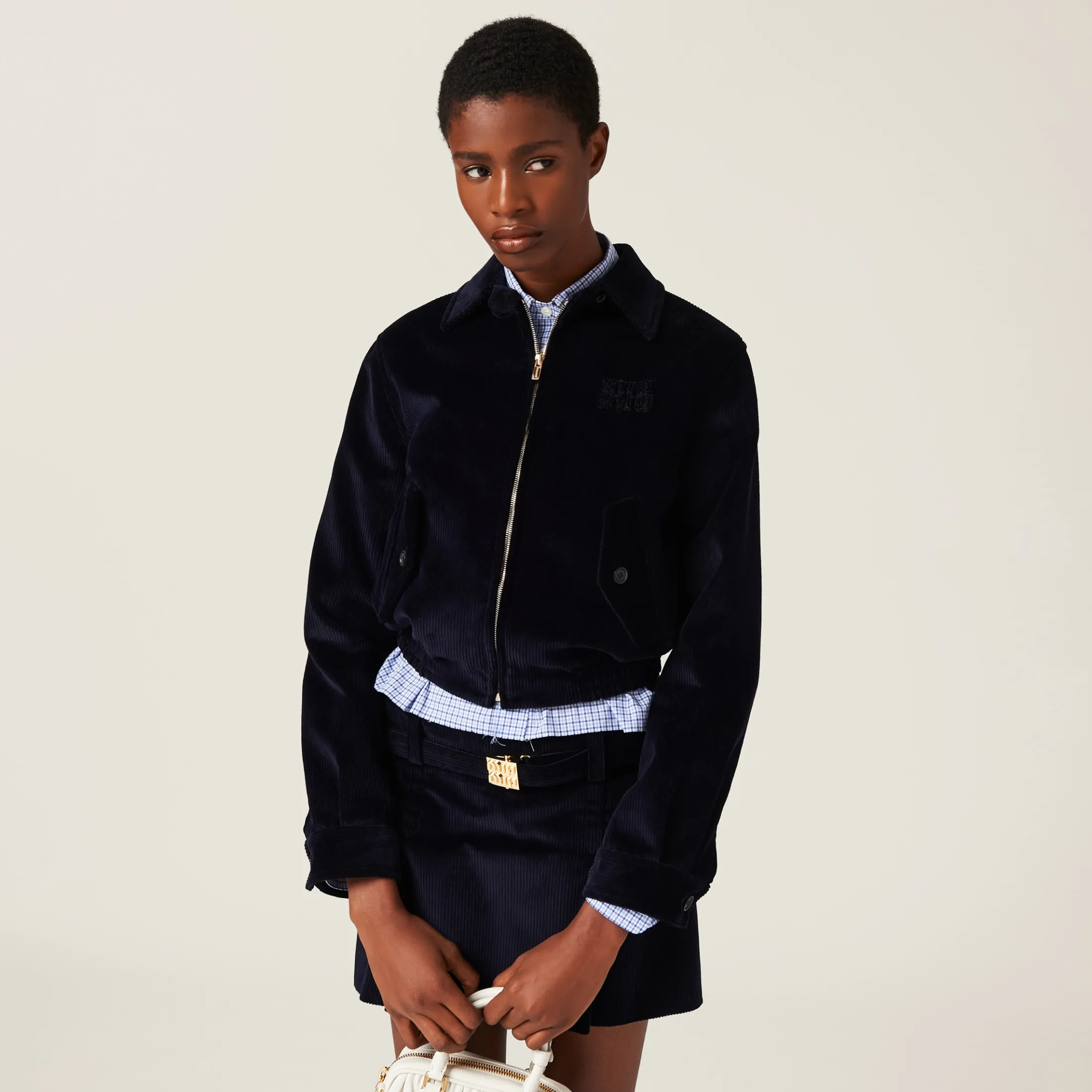 Navy Corduroy Miniskirt | Miu Miu