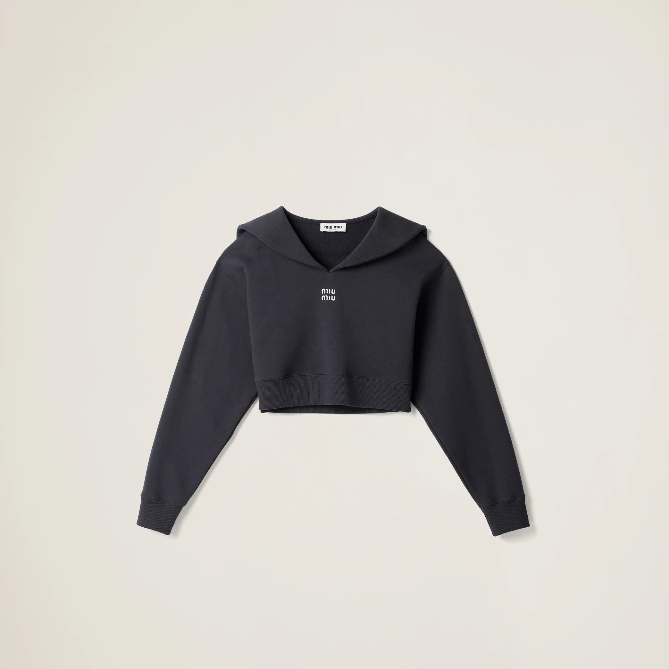 Navy Cotton Fleece Sweatshirt With Embroidered Logo | Miu Miu