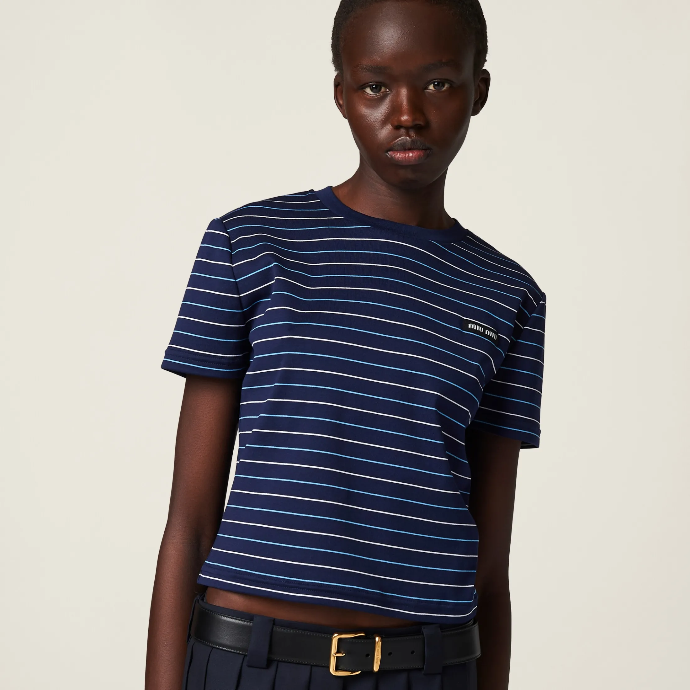 Navy Cotton Jersey T-shirt | Miu Miu