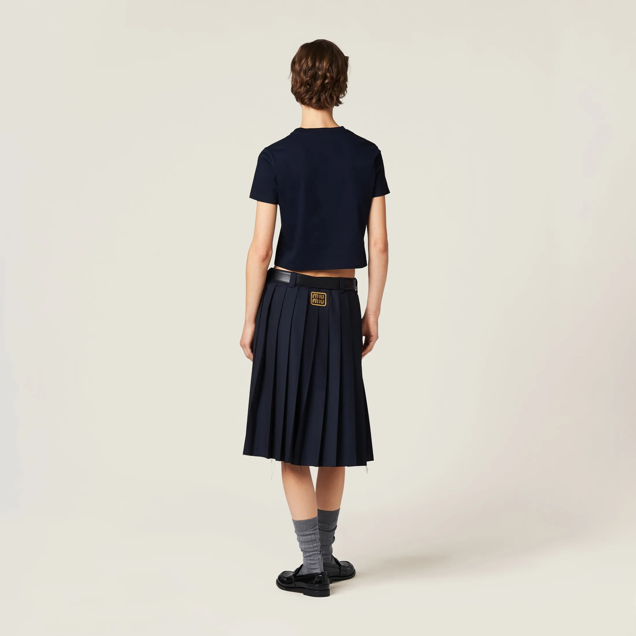Navy Cotton Jersey T-shirt | Miu Miu