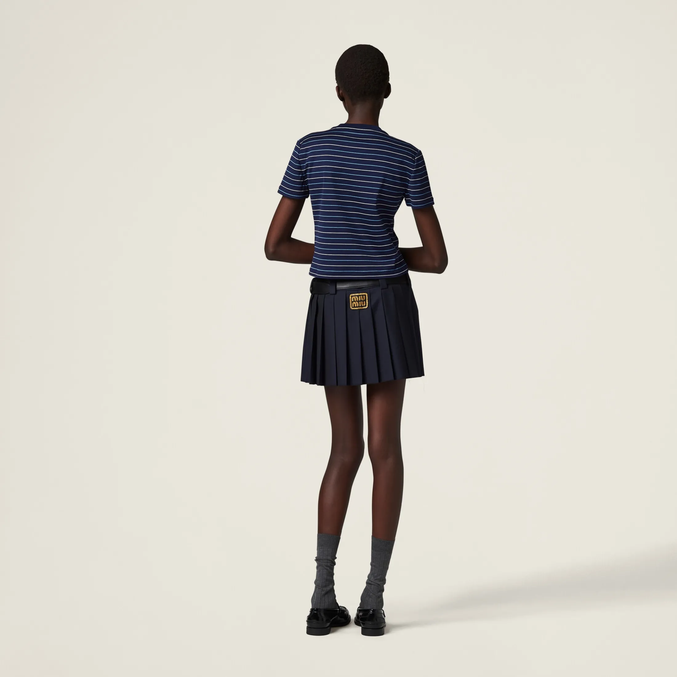 Navy Cotton Jersey T-shirt | Miu Miu