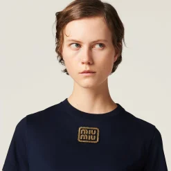 Navy Cotton Jersey T-shirt | Miu Miu