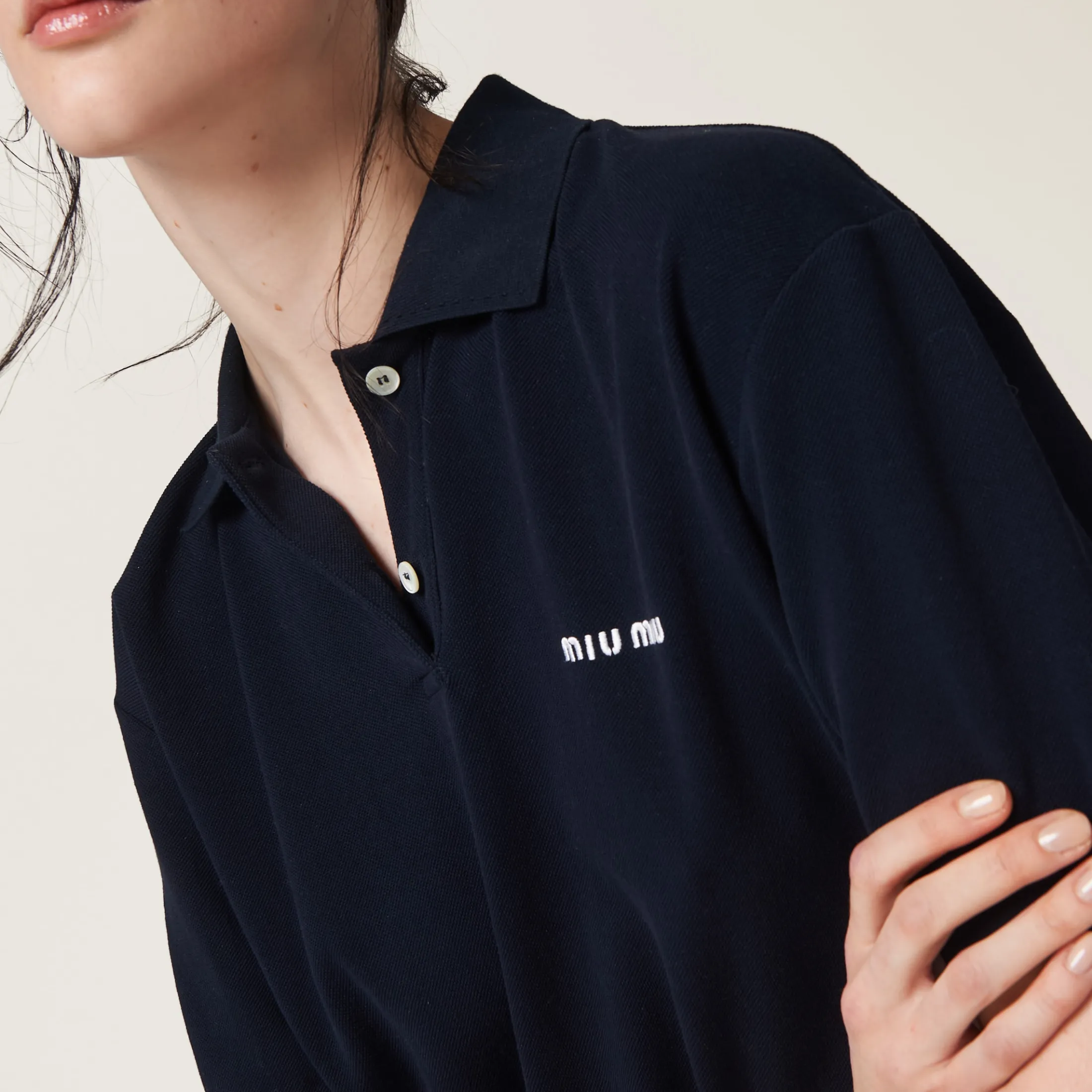 Navy Cotton Piqué Polo Shirt | Miu Miu