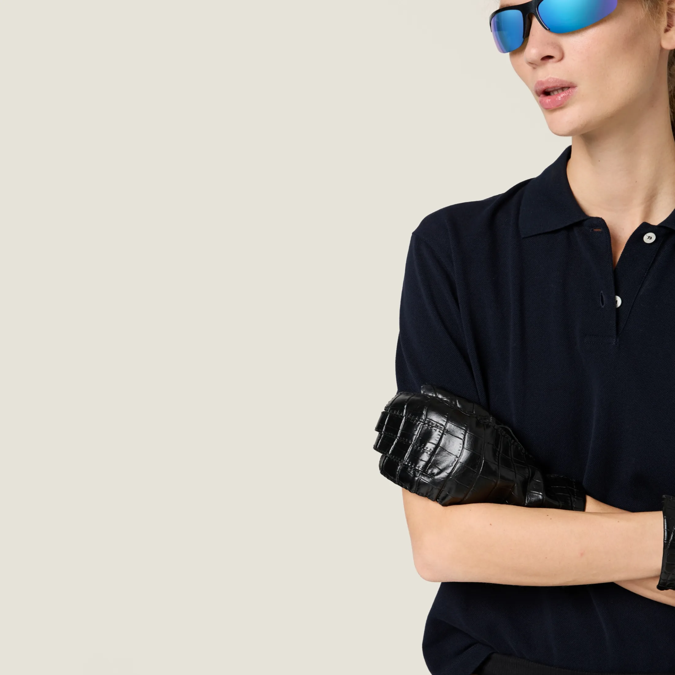 Navy Cotton Piqué Polo Shirt | Miu Miu