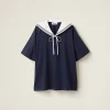 Navy Cotton T-shirt | Miu Miu