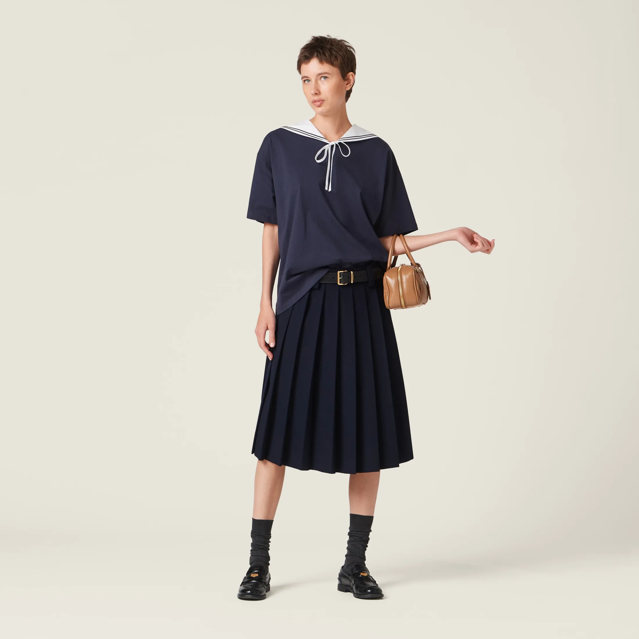 Navy Cotton T-shirt | Miu Miu
