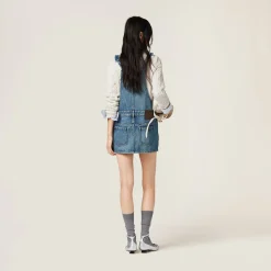 Navy Denim Bib Mini-dress | Miu Miu
