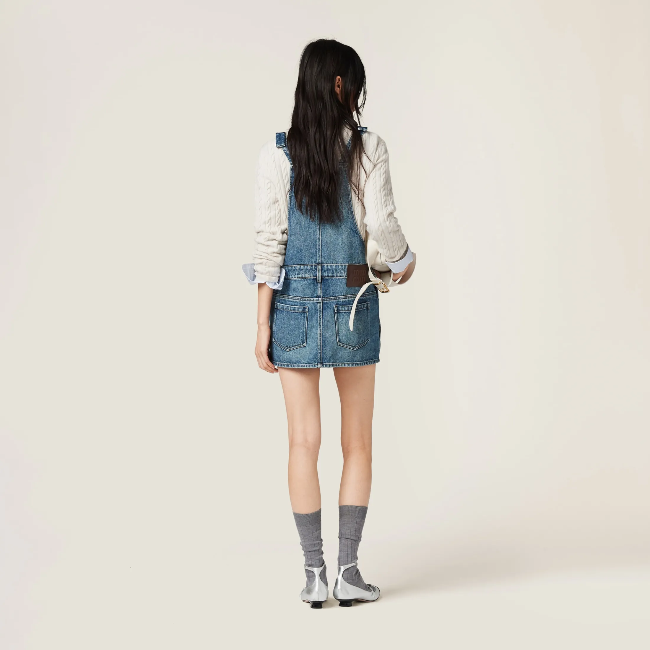 Navy Denim Bib Mini-dress | Miu Miu