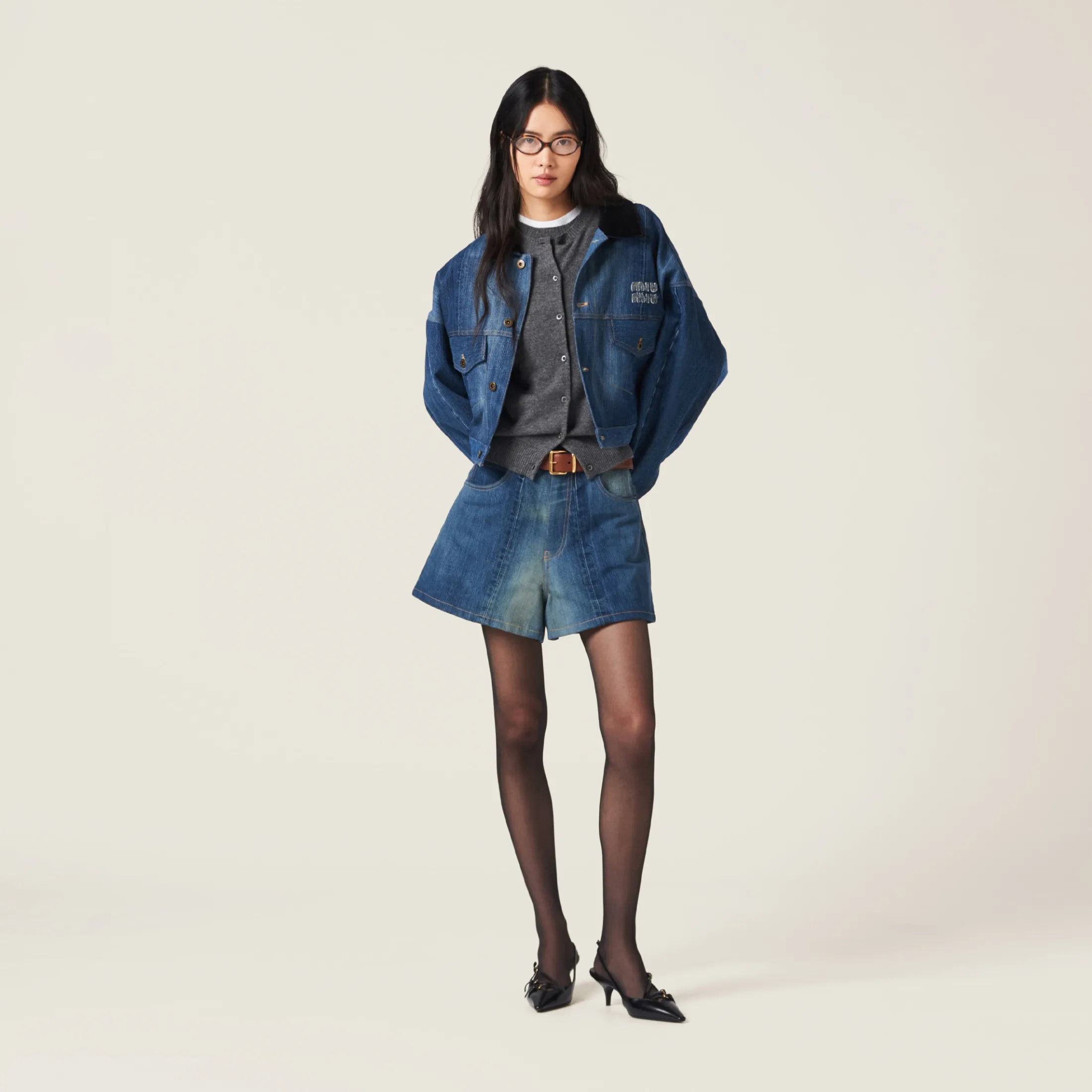 Navy Denim Shorts | Miu Miu