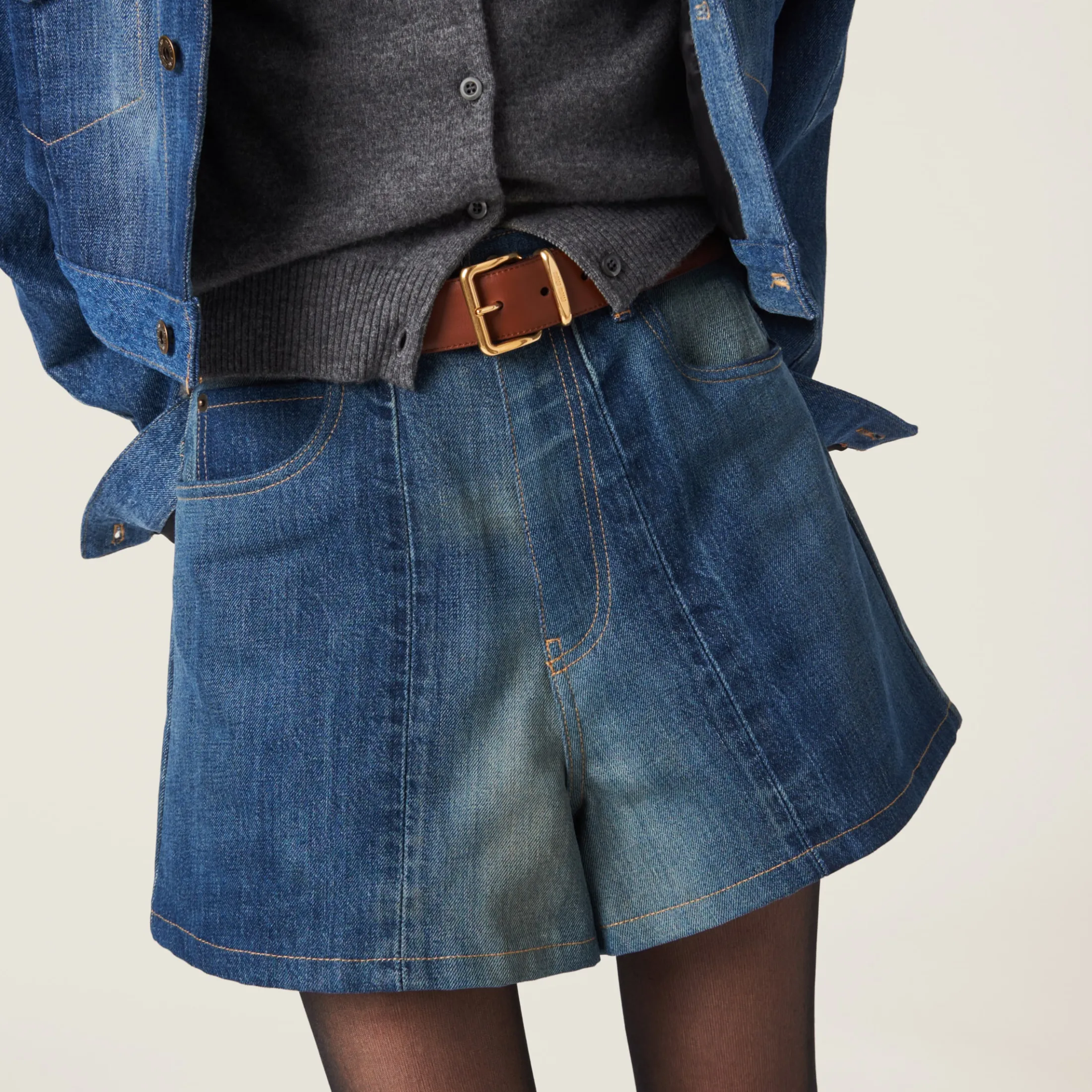 Navy Denim Shorts | Miu Miu