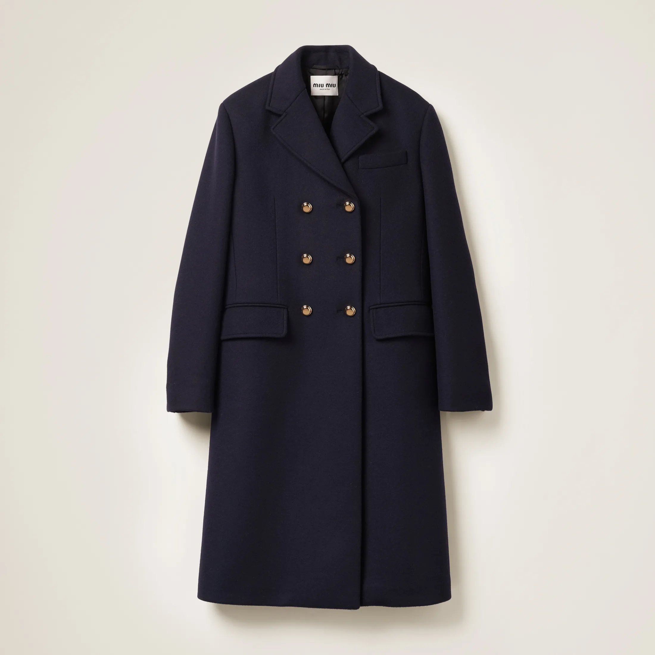 Navy Double-breasted Cloth Coat | Miu Miu