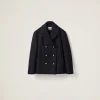 Navy Double-breasted Cloth Peacoat Jacket | Miu Miu