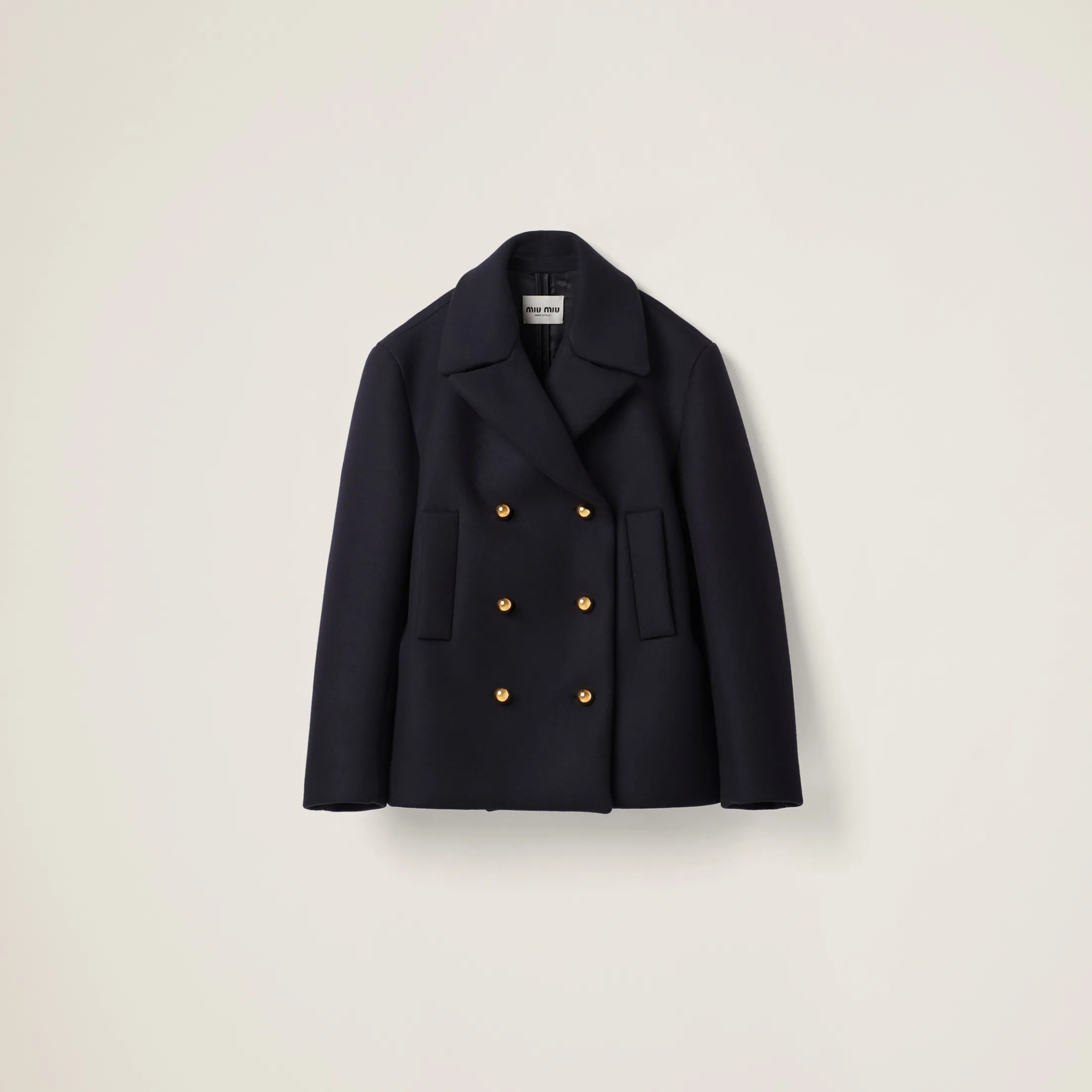Navy Double-breasted Cloth Peacoat Jacket | Miu Miu